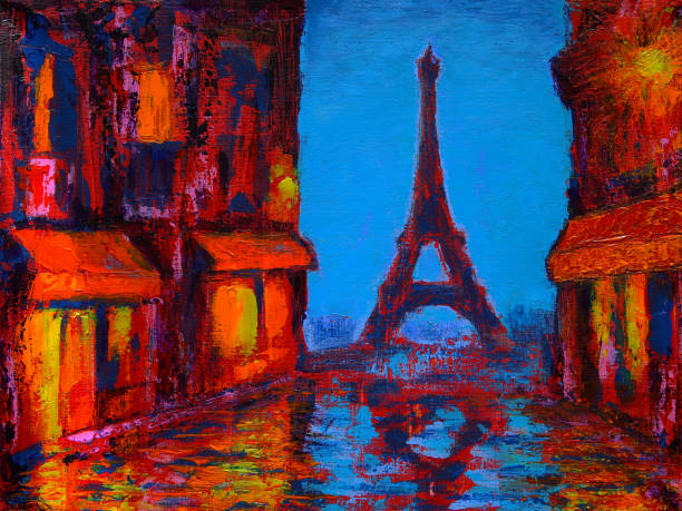 istock Paris evening street art painting 1256142694
