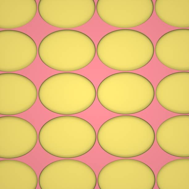 istock Abstract image of yellow eggs on a pink background 3D image 1256144395