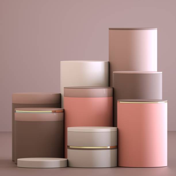 istock Abstract composition of powdered jars with a gold rim 3D image 1256145660