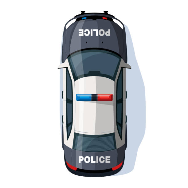ilustrações de stock, clip art, desenhos animados e ícones de police car semi flat rgb color vector illustration - vista aérea de carro recorte