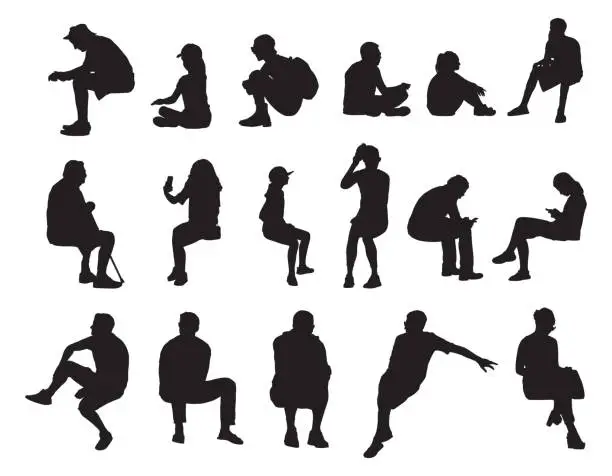 Vector illustration of People Sitting Sihouettes