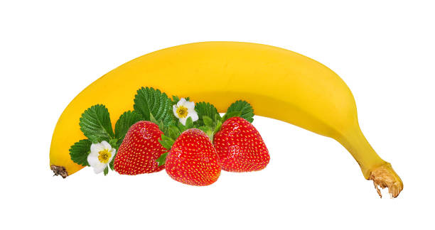 istock Banana with strawberries isolated on white background with clipping path 1256151448