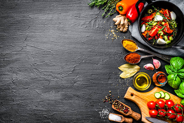 Cooking and seasoning ingredients frame. Copy space