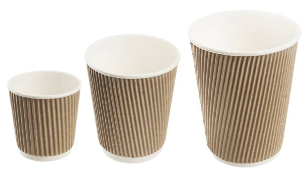 istock Set of opened disposable paper coffee cups isolated on white background 1256157464
