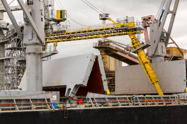 Loading of cereals at the port stock photo