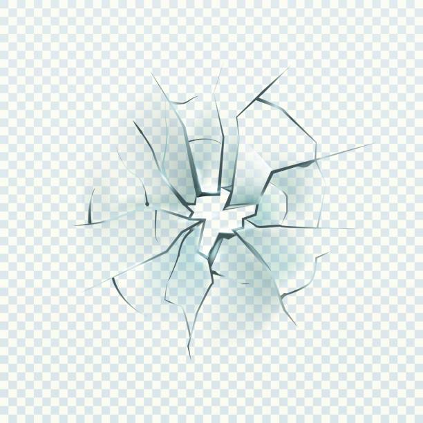 illustrations, cliparts, dessins animés et icônes de verre brisé. effet fissuré réaliste, trou de destruction, fenêtre de dommages, miroir brisé, illustration vectorielle isolée sur fond transparent - exploding breaking impact glass