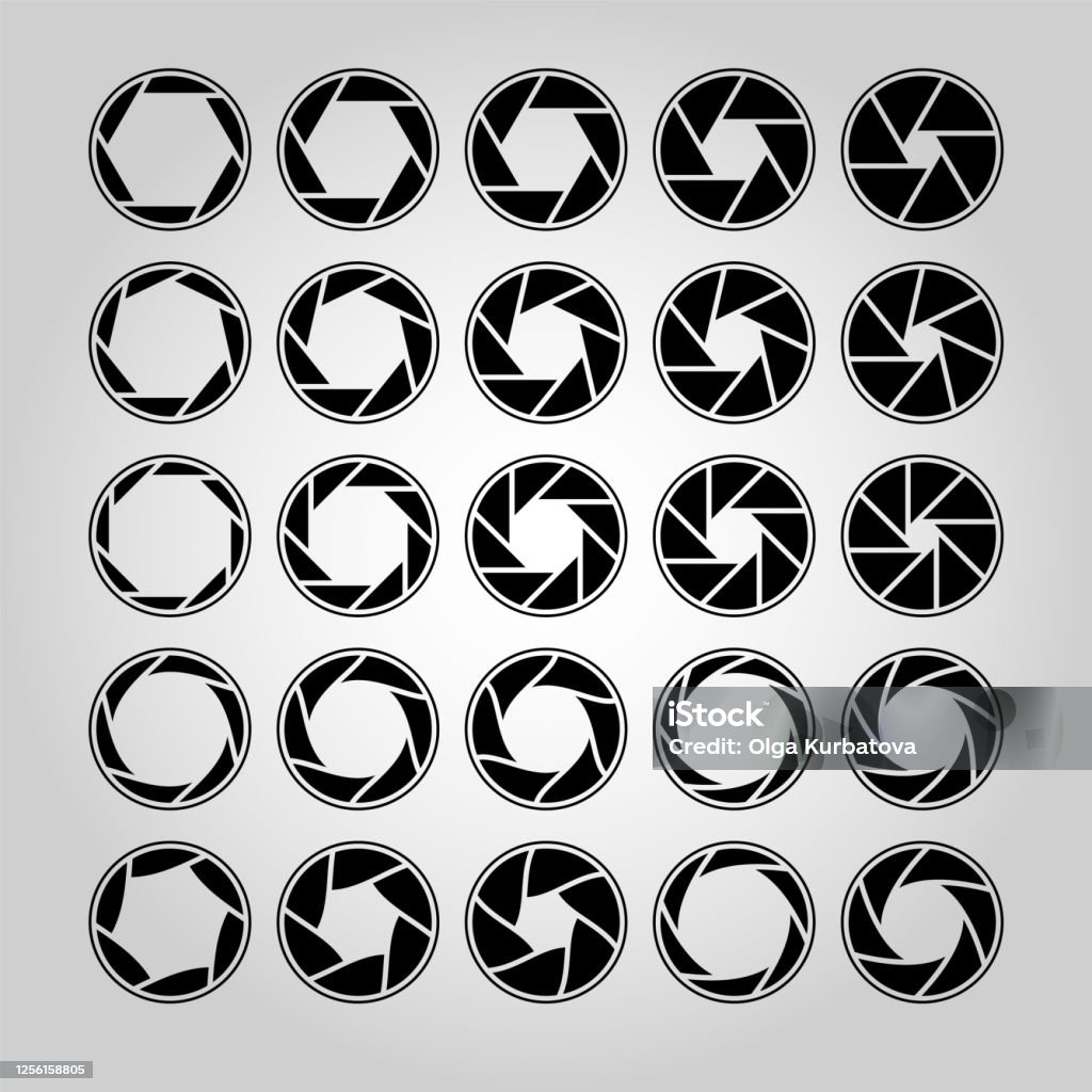 Consulaat Crimineel Migratie Camera Lens Diaphragm Shutter Aperture Pictogram Optical Lenses Collection  Of Photo Camera Snap Optics With Different Position Of Petals Outline  Vector Isolated Collection Stock Illustration - Download Image Now - iStock