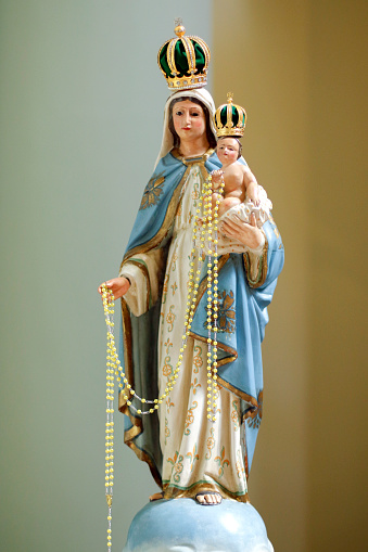 Statue of the image of Our Lady of the Rosary, the Holy Rosary or the Most Holy Rosary, one of the designations attributed to the Virgin Mary in the Catholic Church, mother of God