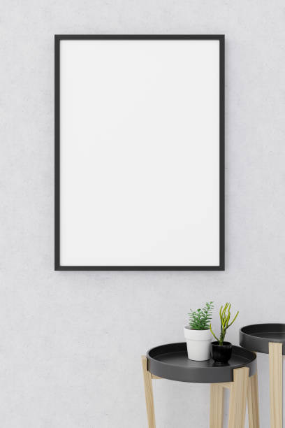 istock Portrait Poster Frame Mockup on the concrete cement wall minimalism style 1256169830