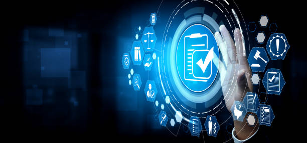 istock Compliance rule law and regulation graphic interface for business quality policy 1256170791