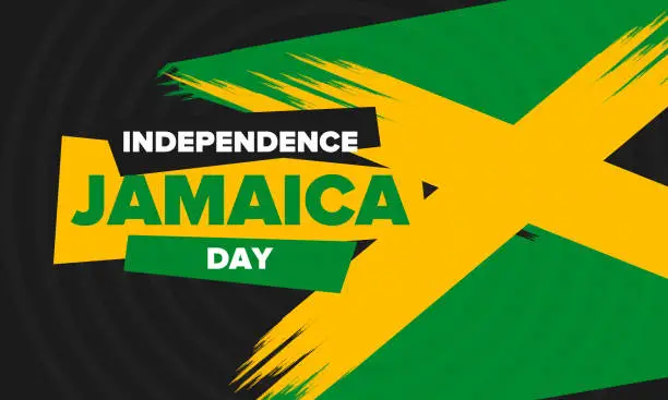 Vector illustration of Jamaica Independence Day. Independence of Jamaica. Holiday, celebrated annual in August 6. Jamaica flag. Patriotic element. Poster, greeting card, banner and background. Vector illustration