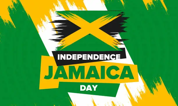 Vector illustration of Jamaica Independence Day. Independence of Jamaica. Holiday, celebrated annual in August 6. Jamaica flag. Patriotic element. Poster, greeting card, banner and background. Vector illustration