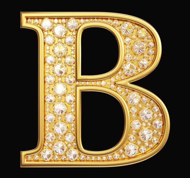 letra dorada "b" con diamantes sobre fondo negro. ruta de recorte incluida. - oro letra b con diamantes fotografías e imágenes de stock