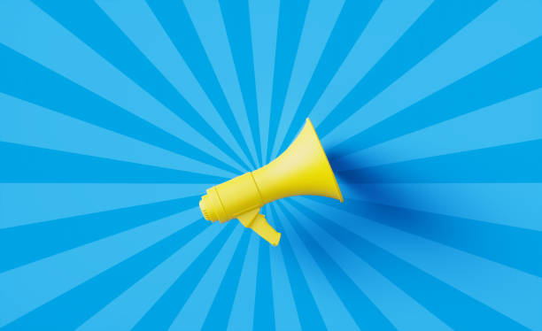 Yellow Megaphone Sitting on Blue Sunburst Background