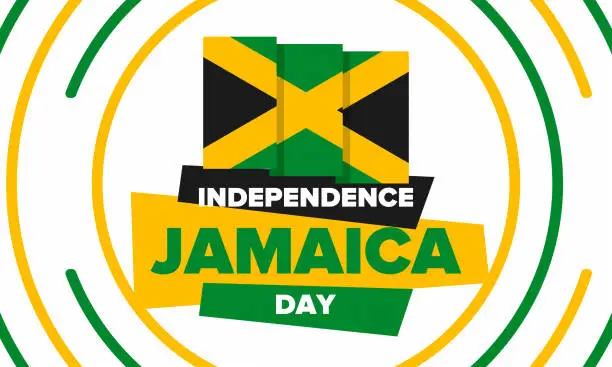 Vector illustration of Jamaica Independence Day. Independence of Jamaica. Holiday, celebrated annual in August 6. Jamaica flag. Patriotic element. Poster, greeting card, banner and background. Vector illustration