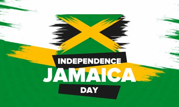 Vector illustration of Jamaica Independence Day. Independence of Jamaica. Holiday, celebrated annual in August 6. Jamaica flag. Patriotic element. Poster, greeting card, banner and background. Vector illustration