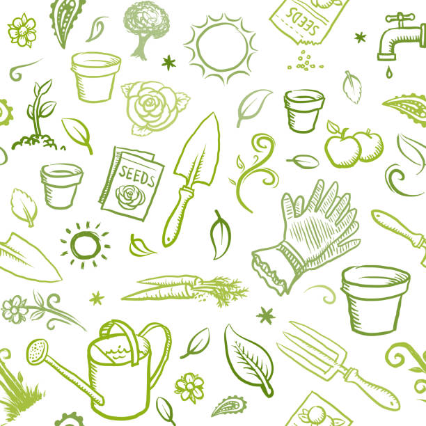 illustrazioni stock, clip art, cartoni animati e icone di tendenza di icone di giardinaggio biologico - orto immagine