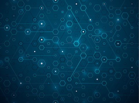 Blue abstract digital hexagon network background