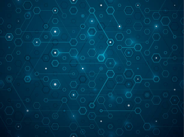 digital hexagonal network Blue abstract digital hexagon network background time designs stock illustrations