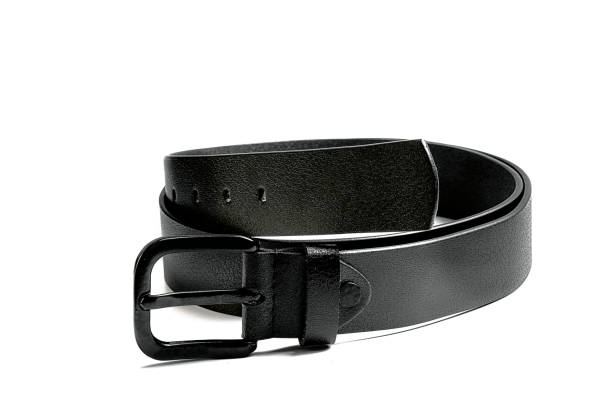 istock leather black male belt on white background 1256174782