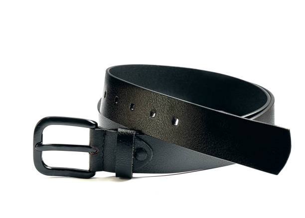 istock leather black male belt on white background 1256174785