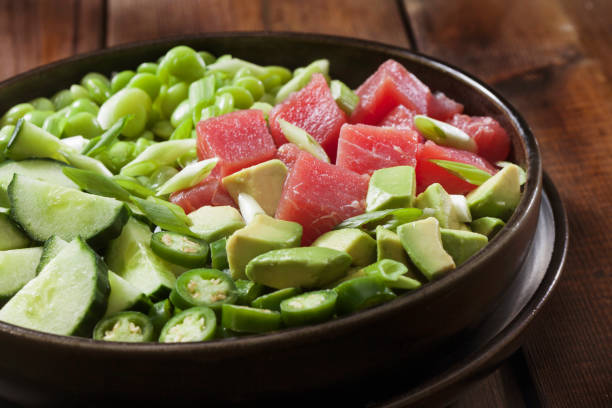 Ahi Tuna Poke Bowl with Rice and Vegetables