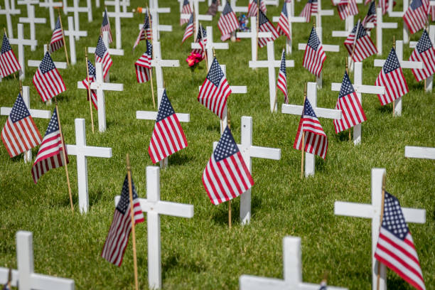 marcadores de túmulos militares - arlington national cemetery virginia cemetery american flag - fotografias e filmes do acervo