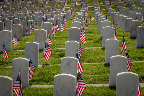 marcadores de túmulos militares - arlington national cemetery virginia cemetery american flag - fotografias e filmes do acervo