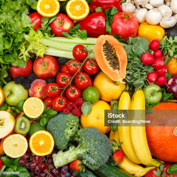 Fresh Fruits And Vegetables. Healthy Food Background Stock Photo, Picture  and Royalty Free Image. Image 45854109.