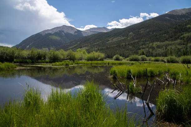 istock Thunderstorm over mountain lake in Rocky Mountains 1256179948