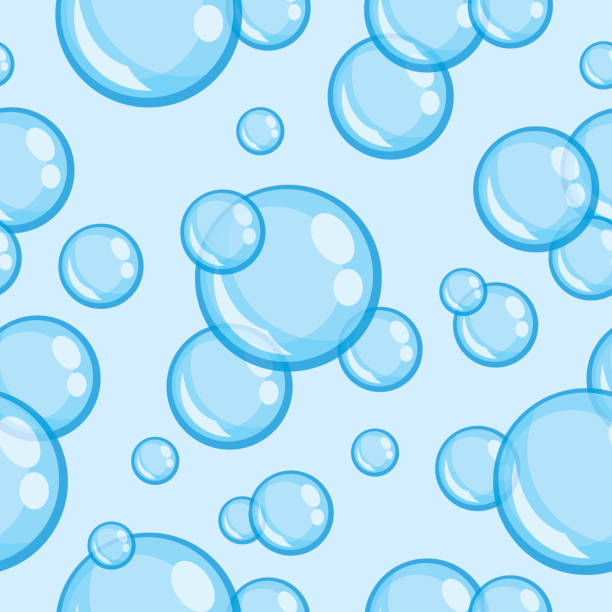 Bubbles Pattern Vector illustration of bubbles in a repeating pattern against a light blue background. froth decoration stock illustrations