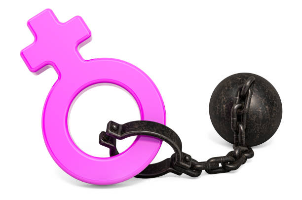 Female gender symbol with prison shackle, 3D rendering isolated on white background