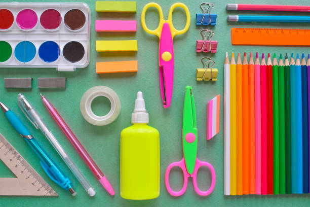 istock Back to school. Stationery on a green background. 1256183732
