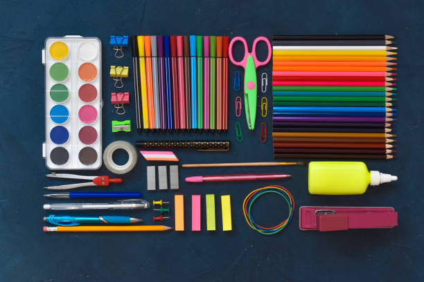 istock Back to school. Geometrically designed stationery has room for text. 1256183737