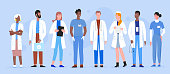 istock Doctor people diversity vector illustration set, cartoon flat man woman professional hospital staff, physician character with stethoscope standing together 1256185867