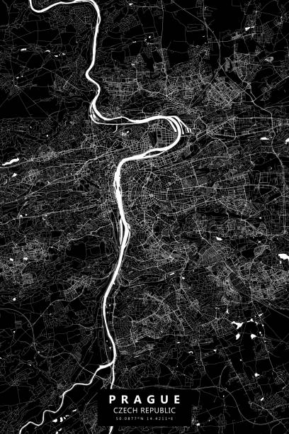 Prague, Czech Republic Vector Map Poster Style Topographic / Road map of Prague, Czechia. Original map data is open data via © OpenStreetMap contributors former czechoslovakia stock illustrations