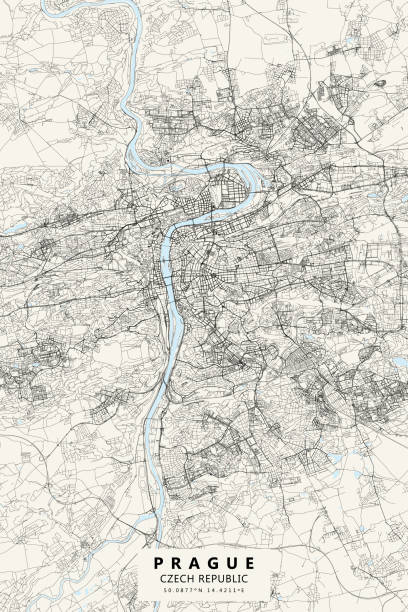 Prague, Czech Republic Vector Map Poster Style Topographic / Road map of Prague, Czechia. Original map data is open data via © OpenStreetMap contributors former czechoslovakia stock illustrations