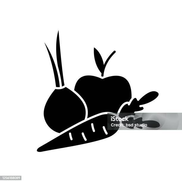 Fruits And Vegetables Black Glyph Icon Stock Illustration - Download Image Now - Icon, Vegetable, Fruit