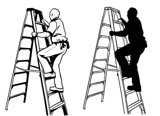 Vector illustration of Climbing A Ladder Security Staff Silhouette