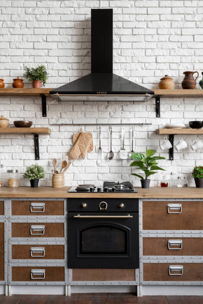 istock Kitchen with modern interior, furniture and equipment 1256190293