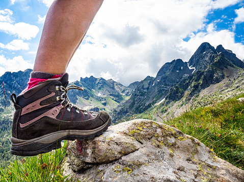 Trekking boot with the alps in background