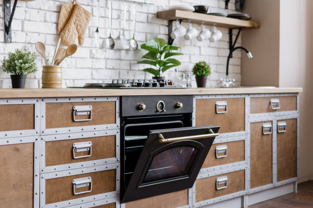 istock Kitchen with modern interior, furniture and equipment 1256190355
