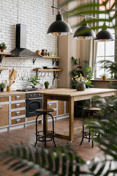 istock Kitchen with modern interior, furniture and equipment 1256190868