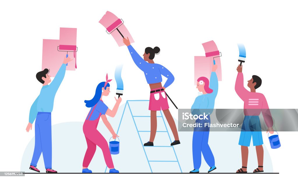Ilustración de Personas Pintando La Pintura De La Casa De La Pared De La Ilustración Vectorial Dibujos Animados Hombre Hombre Mujer Grupo Obrero Personajes De La Pintura Pared Con Rodillo O Pincel Ilustración de Personas Pintando La Pintura De La Casa De La Pared De La Ilustración Vectorial Dibujos Animados Hombre Hombre Mujer Grupo Obrero Personajes De La Pintura Pared Con Rodillo O Pincel