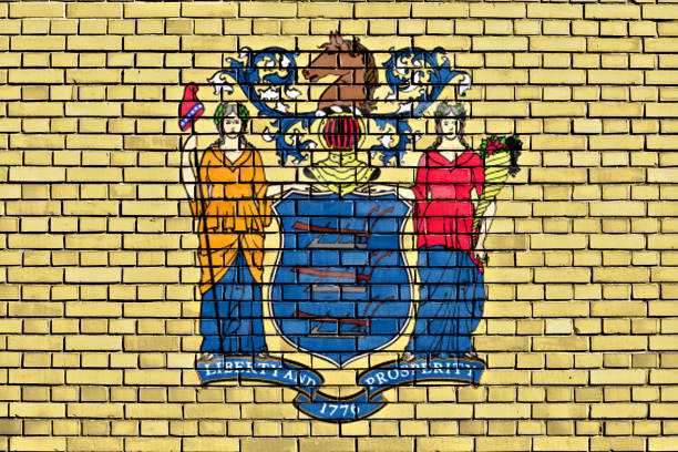 istock flag of New Jersey painted on brick wall 1256200201
