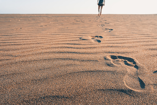 Tourism, Sea, Sand, Beach, Nature, Summer, Sunny, Sunrise - Dawn, Sunlight, Sunset,  Footprint, One Woman Only