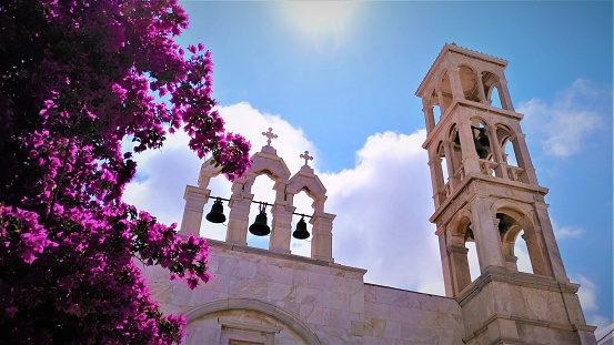 Mykonos/Greece - June 24, 2018: Beautiful Panagia Tourliani Monastery on Mykonos island in Greece