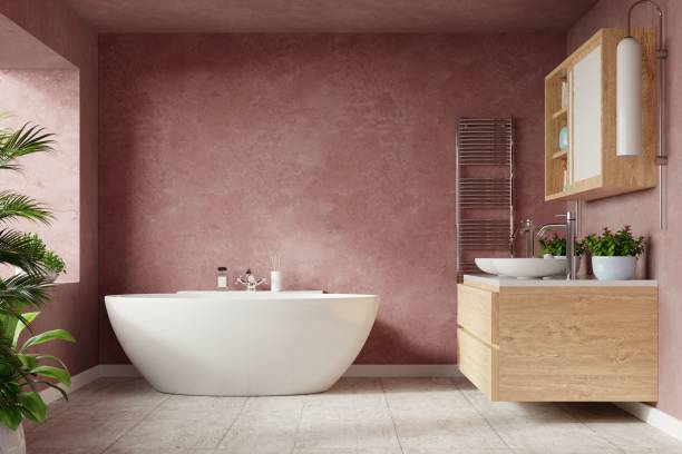 istock Modern Bathroom interior design on dark Sonic color wall. 1256207513