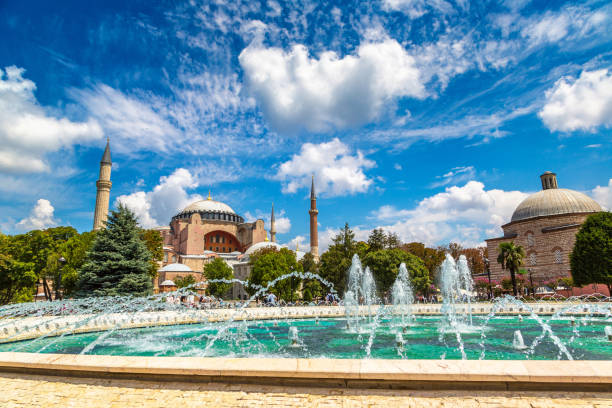 Hagia Sophia and fountain in Istanbul, Turkey in a beautiful summer day