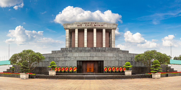 Panorama of Ho Chi Minh Mausoleum in Hanoi, Vietnam in a summer day